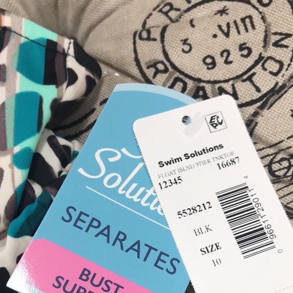 Swim Solutions Print V-Neck Ruffled Tankini Top - Picture 6 of 8